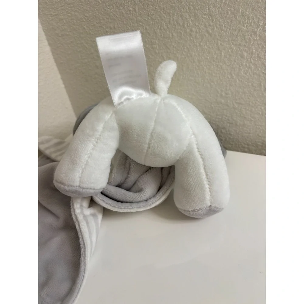 Bon Bébé Gray White Striped Plush Puppy Dog Baby Lovey Security Blanket Soother